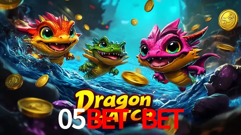Arte promocional do jogo Dragon Hatch com três adoráveis dragões bebês nadando entre moedas de ouro, um dos slots mais divertidos para jogar no cassino 05bet bet.