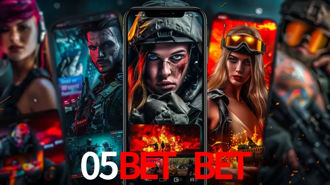 Montagem de telas de celular mostrando diversos personagens, masculinos e femininos, de um jogo de tiro, ilustrando a diversidade de equipes de e-sports para apostar no 05bet bet.