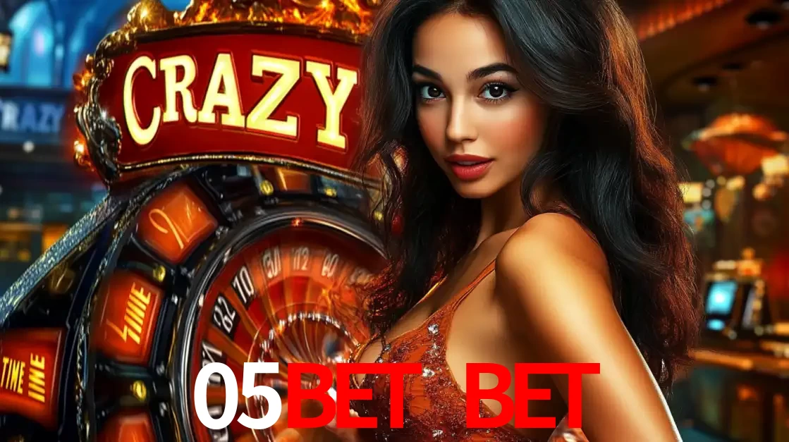 Mulher glamourosa olhando para a câmera com a roda vermelha do Crazy Time ao fundo em um ambiente de cassino, destacando a emoção dos jogos ao vivo no 05bet bet.